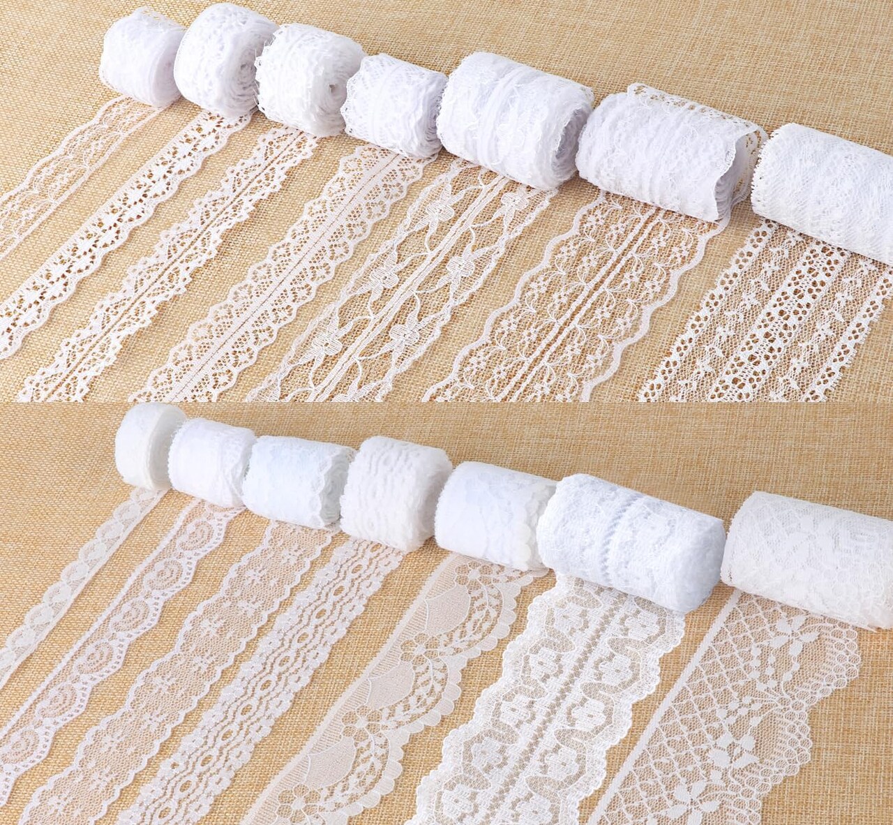 46 Yards White Lace Ribbon 14 Rolls Vintage Lace Trims 0.6 to 2.1 inch Ribbon Lace with Assorted Pattern for Sewing, Crafts, Wedding Ribbon, Flower Ribbon, 3.28 Yards Each